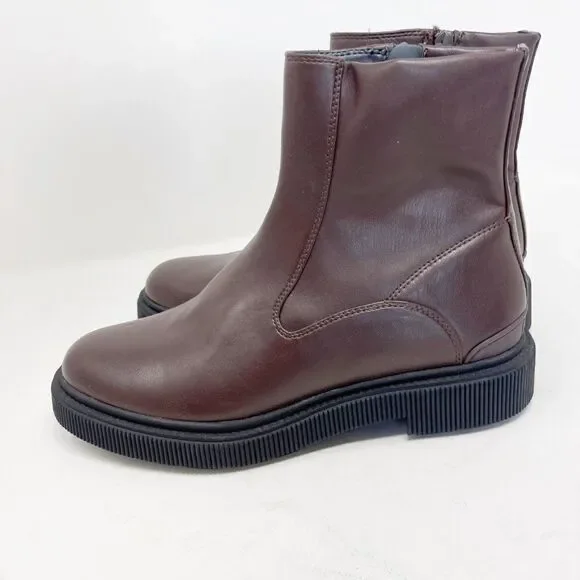 Franco Sarto A-Jinta Faux Leather Brown Lug Combat Boot Booties Size 10 - Picture 4 of 6